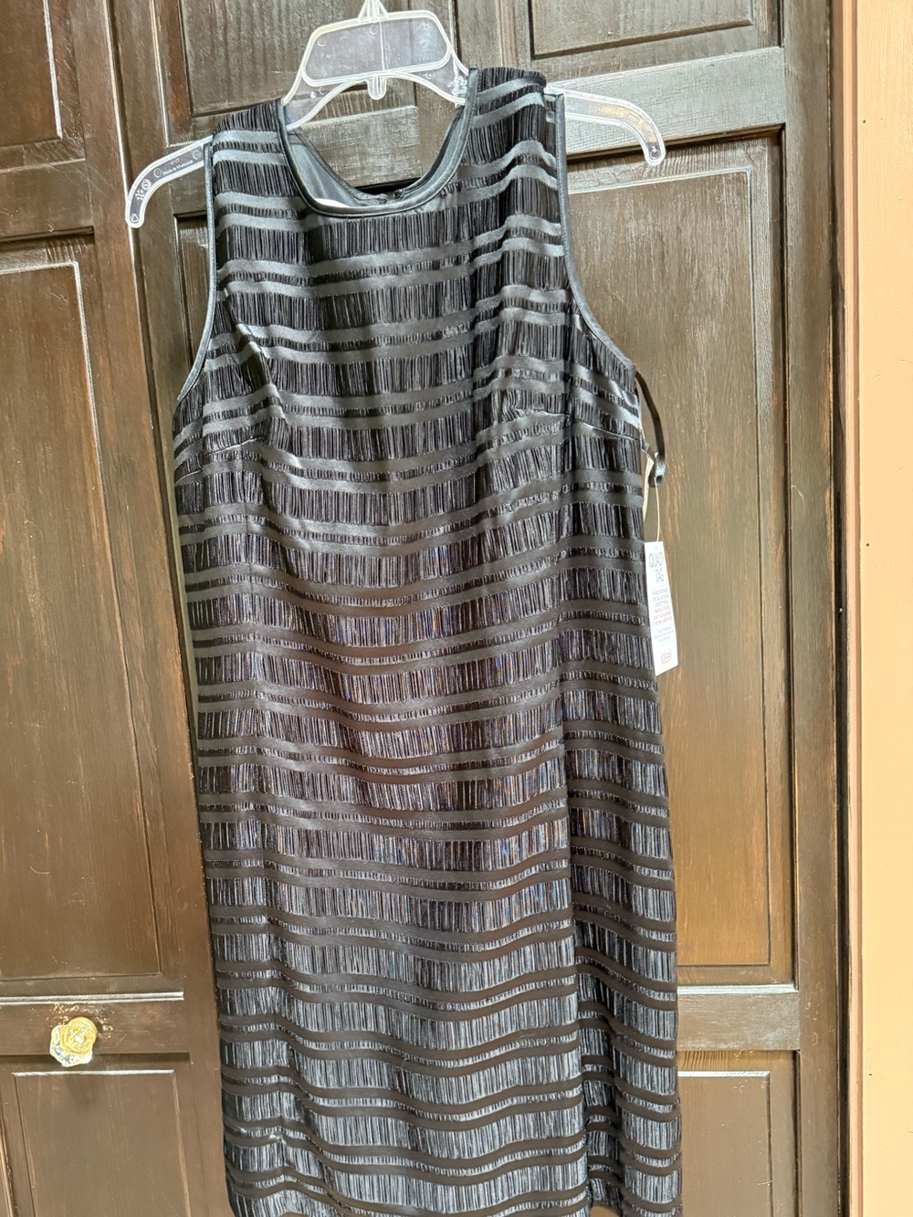 Evan Picone Black Striped Textured Shift Dress